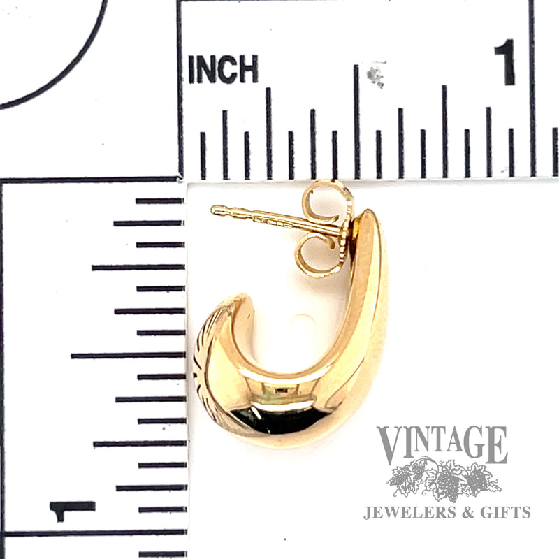 Puffed half hoop dangle 14k gold earrings scale