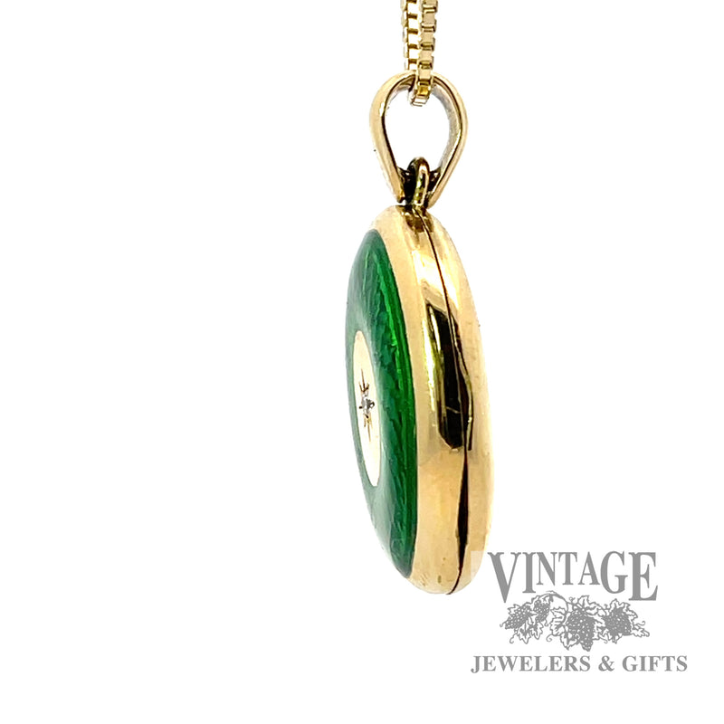 Antique Green Enameled Natural Diamond 18k gold locket Pendant