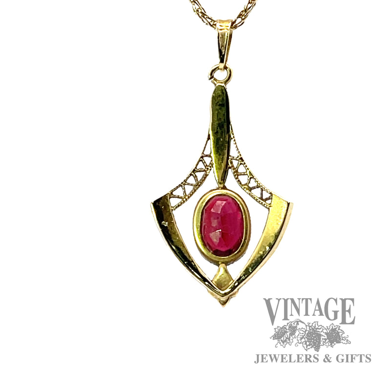 Antique Art Nouveau Lavalier Garnet and Seed Pearl 14k gold Pendant
