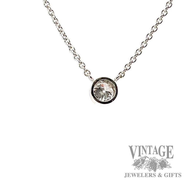 16" Solitaire bezel set .55 CTW natural diamond 14k white gold necklace