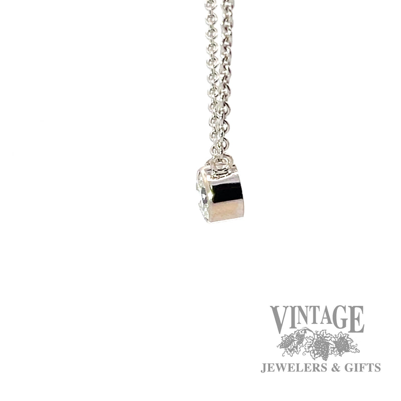16" Solitaire bezel set .55 CTW natural diamond 14k white gold necklace