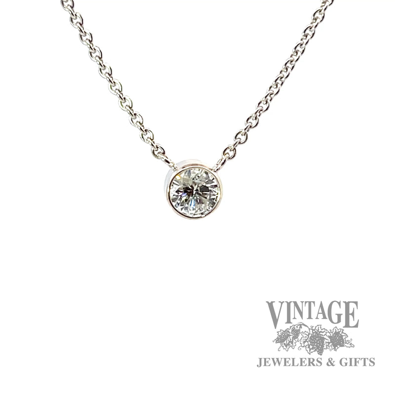 16" Solitaire bezel set .55 CTW natural diamond 14k white gold necklace