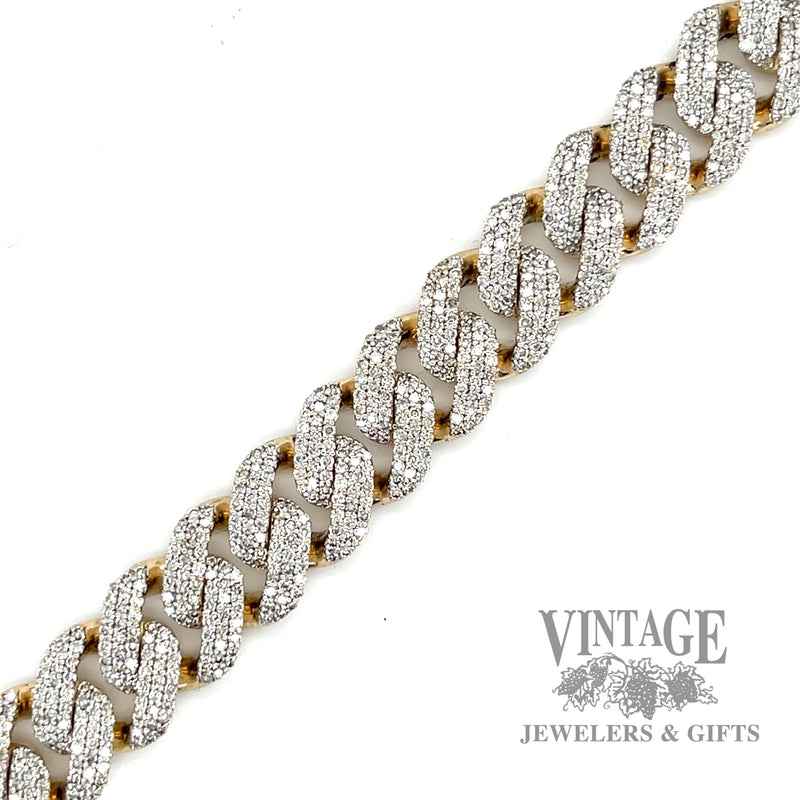 6.47 TCW Natural diamond Mele set Cuban Link 14k gold Bracelet detail