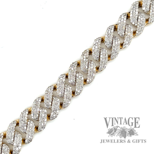 6.47 TCW Natural diamond Mele set Cuban Link 14k gold Bracelet detail