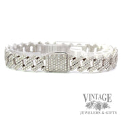 14k white gold Cuban link natural diamond mele set bracelet clasp