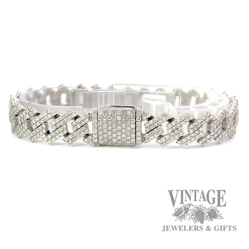 14k white gold Cuban link natural diamond mele set bracelet clasp