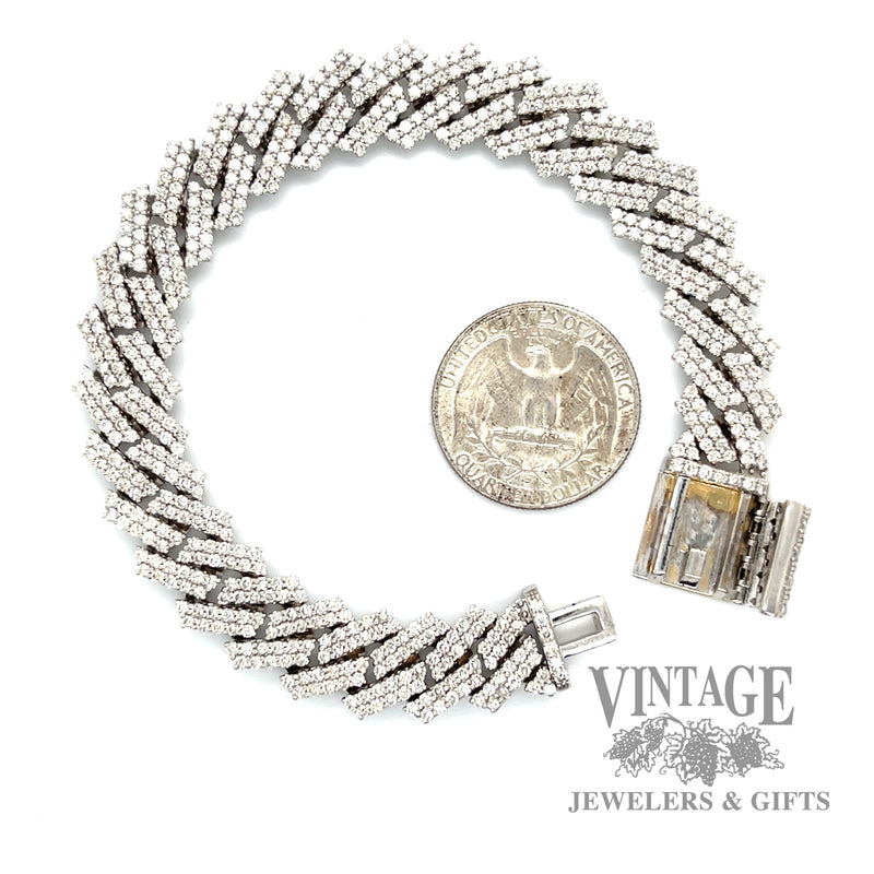 14k white gold Cuban link natural diamond mele set bracelet scale
