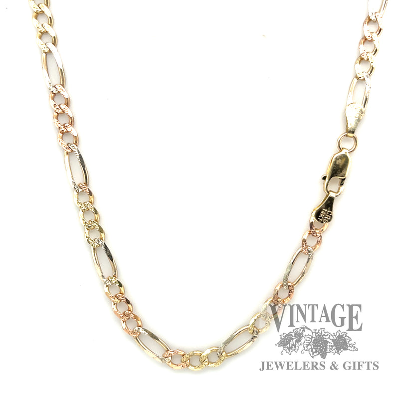 18.5" figaro link 14k tri gold necklace
