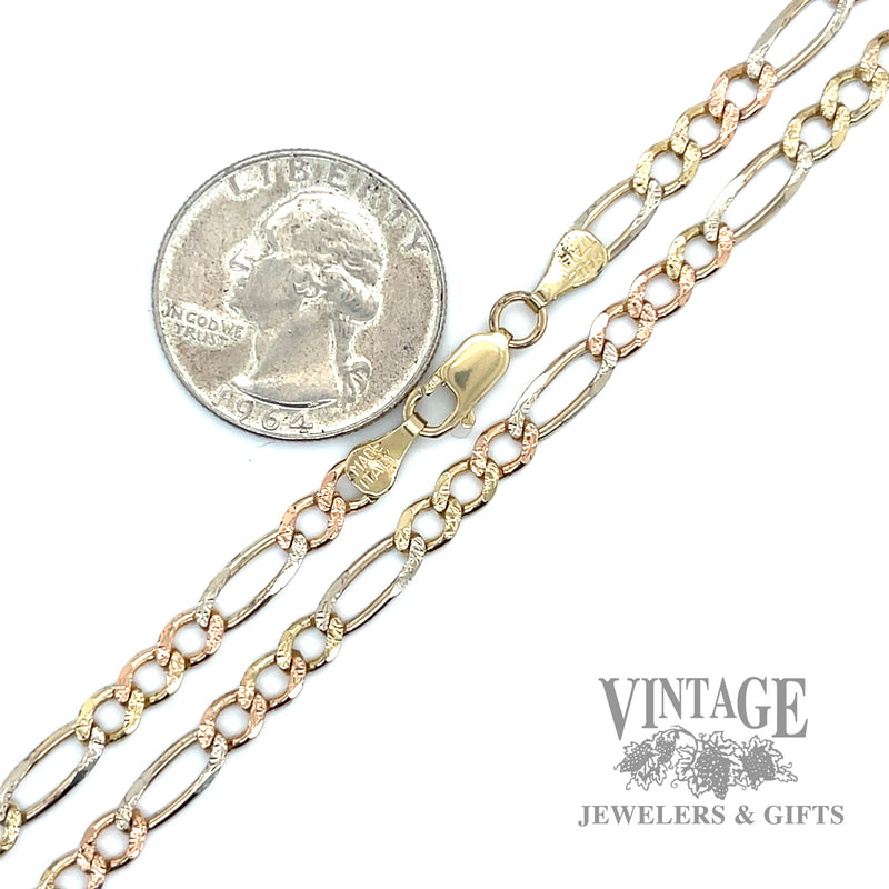 18.5" figaro link 14k tri gold necklace