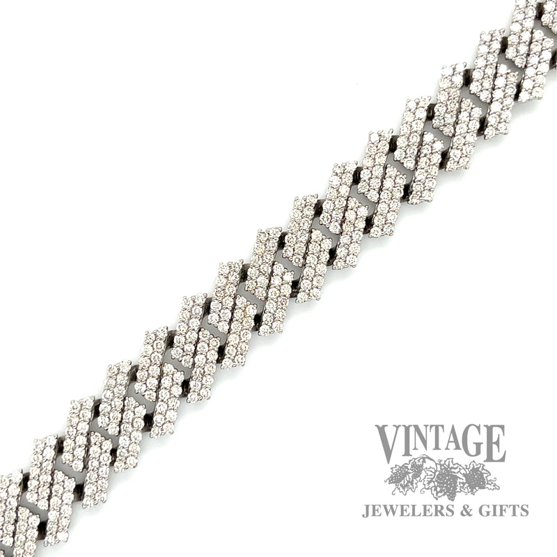 12.5 CTW Cuban link natural diamond 14k white gold bracelet