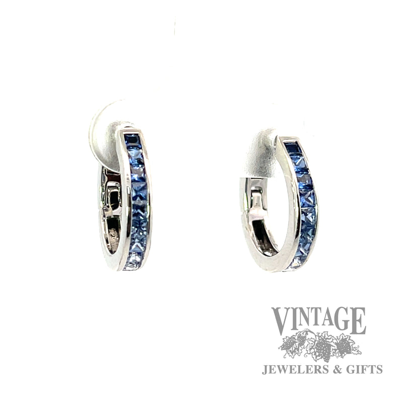 White to Blue Ombre Gradient Sapphire 18k White Gold Earrings.