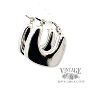 Puffed Squared Hoop 14k White Gold Earrings left