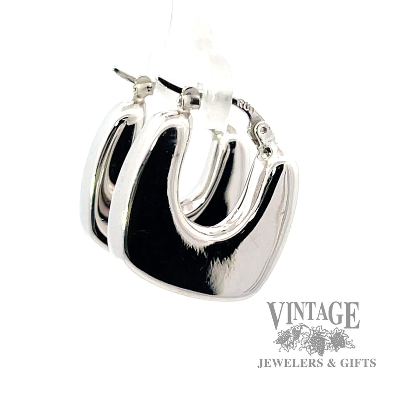 Puffed Squared Hoop 14k White Gold Earrings left