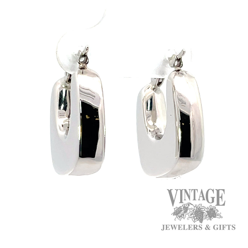 Puffed Squared Hoop 14k White Gold Earrings back