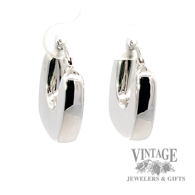 Puffed Squared Hoop 14k White Gold Earrings