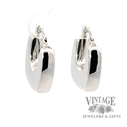 Puffed Squared Hoop 14k White Gold Earrings