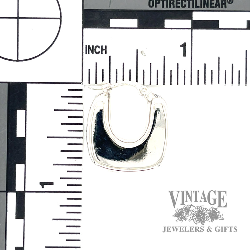 Puffed Squared Hoop 14k White Gold Earrings scale