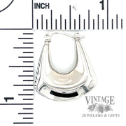 Puffed and polished Squared Hoop style 14k white gold earrings left