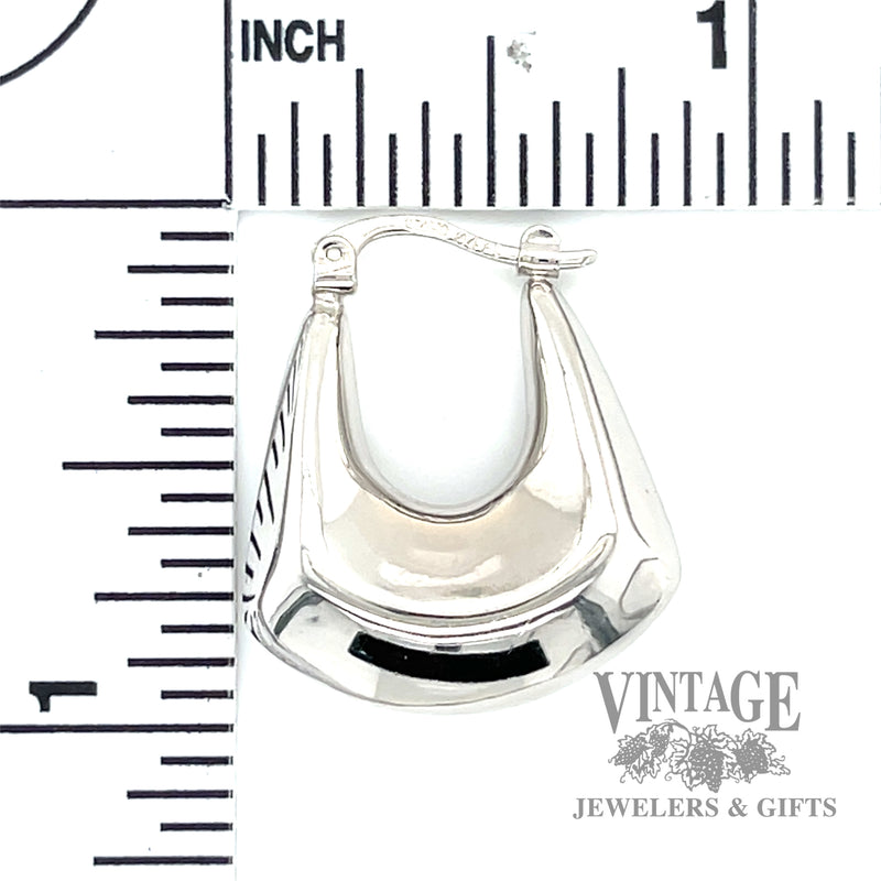 Puffed and polished Squared Hoop style 14k white gold earrings left