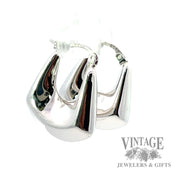 Puffed and polished Squared Hoop style 14k white gold earrings right