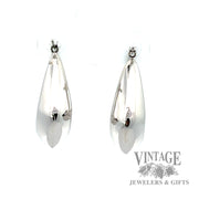 Puffed and polished Squared Hoop style 14k white gold earrings back