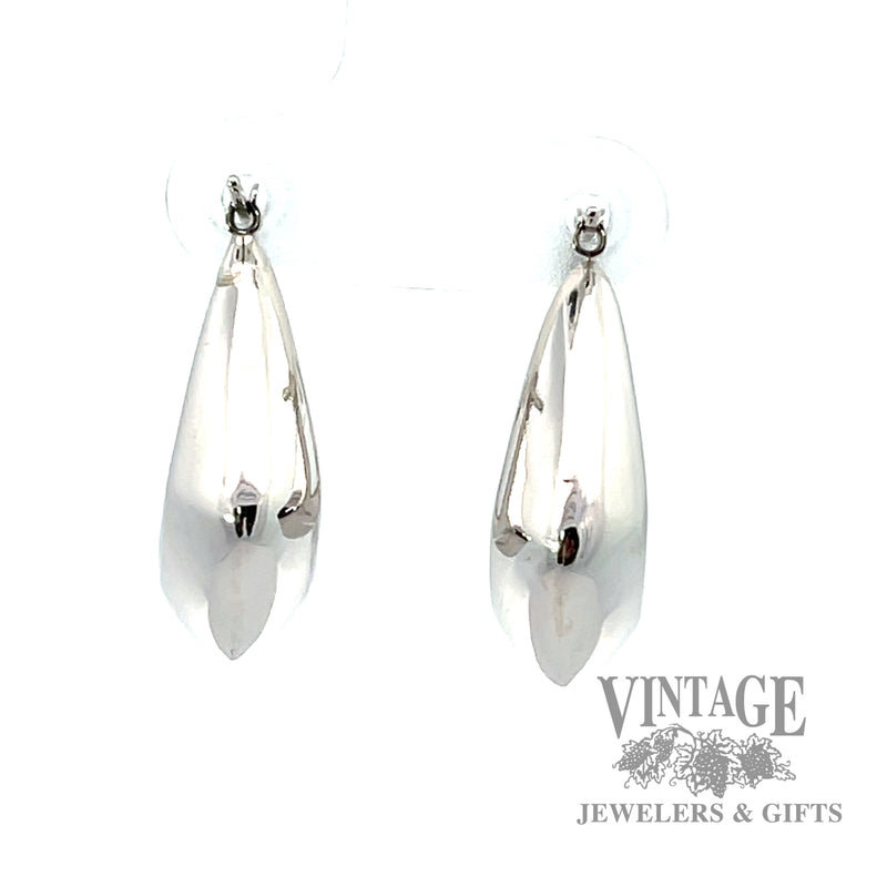 Puffed and polished Squared Hoop style 14k white gold earrings back