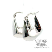 Puffed and polished Squared Hoop style 14k white gold earrings left