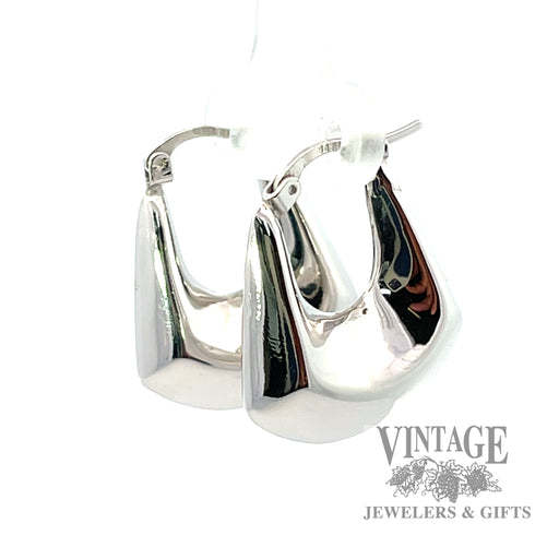 Puffed and polished Squared Hoop style 14k white gold earrings left