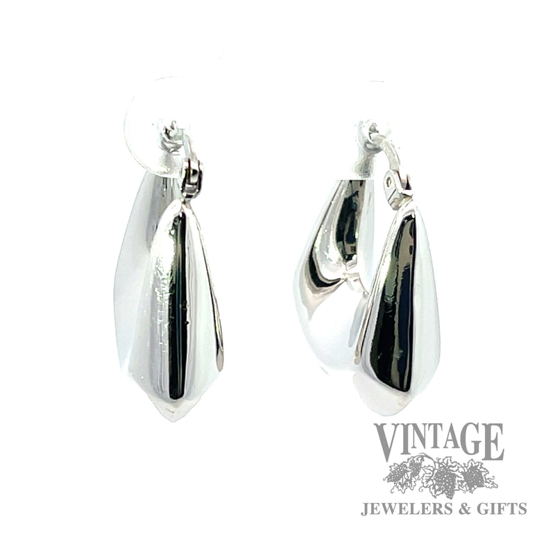 Puffed and polished Squared Hoop style 14k white gold earrings