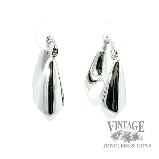 Puffed and polished Squared Hoop style 14k white gold earrings