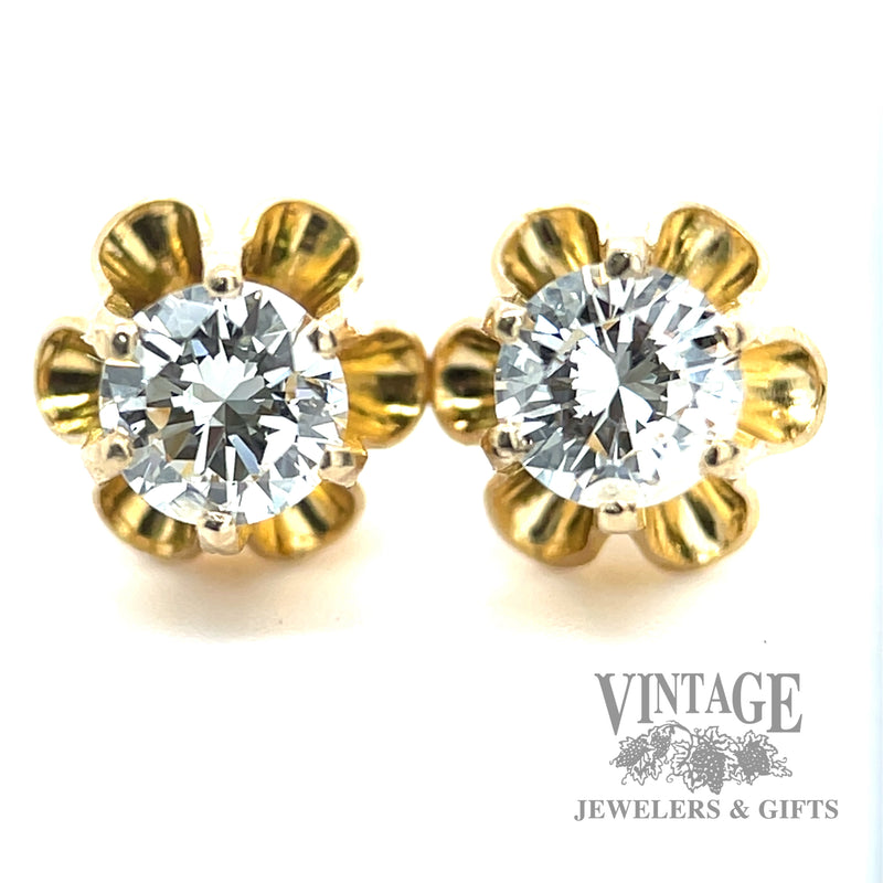 Vintage buttercup 14k gold .72 CTW natural diamond stud earrings face