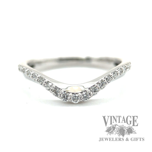 Chevron Style Scallop set Graduating Round Cut Natural Diamond 14k white gold ring 