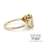Bezel Set Emerald cut Red Garnet with Pave Natural Round Cut Diamond 14k yellow gold ring right