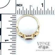 Bezel Set Emerald cut Red Garnet with Pave Natural Round Cut Diamond 14k yellow gold ring scale