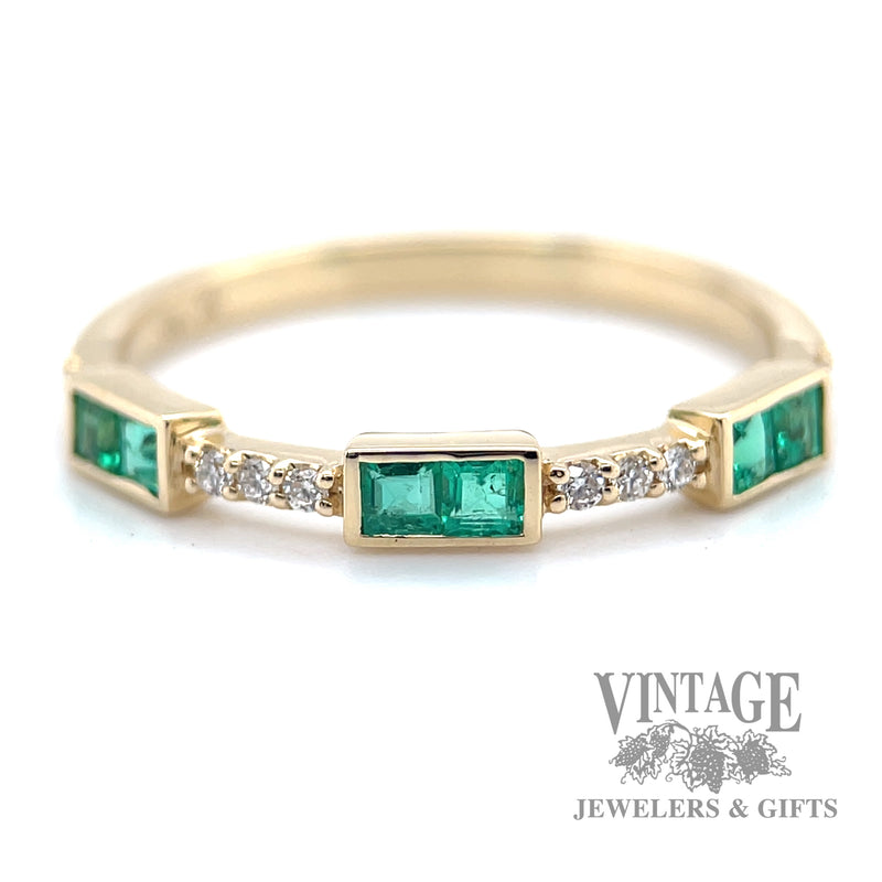 Stationary Square cut emerald and natural round cut diamond 14k gold ring .3tgw
