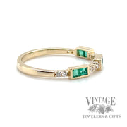 Stationary Square cut emerald and natural round cut diamond 14k gold ring .3tgw right