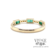 Stationary Square cut emerald and natural round cut diamond 14k gold ring .3tgw back