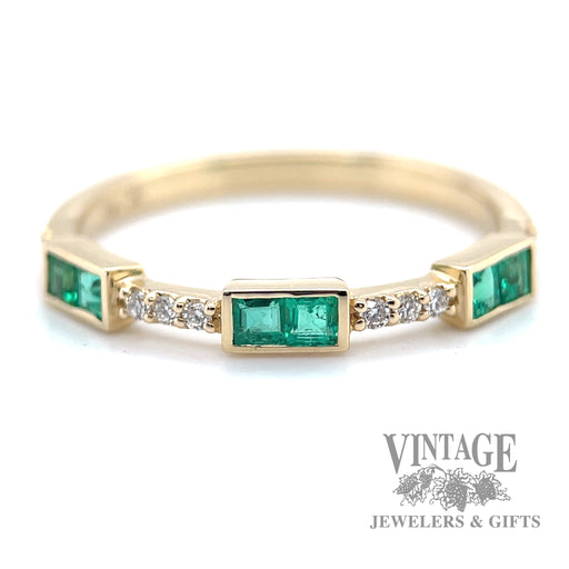 Stationary Square cut emerald and natural round cut diamond 14k gold ring .3tgw