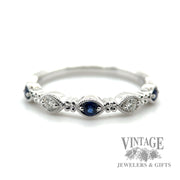 Stationary Style Natural round cut Sapphire 14k white gold Diamond ring