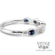 Stationary Style Natural round cut Sapphire 14k white gold Diamond ring right