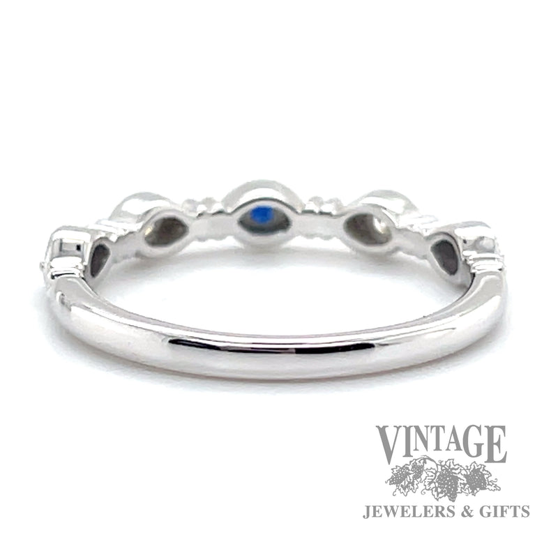 Stationary Style Natural round cut Sapphire 14k white gold Diamond ring back