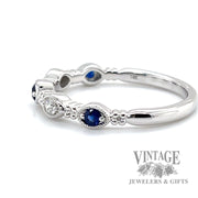 Stationary Style Natural round cut Sapphire 14k white gold Diamond ring left