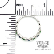 Natural Blue Sapphire and Green Tsavorite Garnet with round cut Diamond freeform 14k white gold ring scale