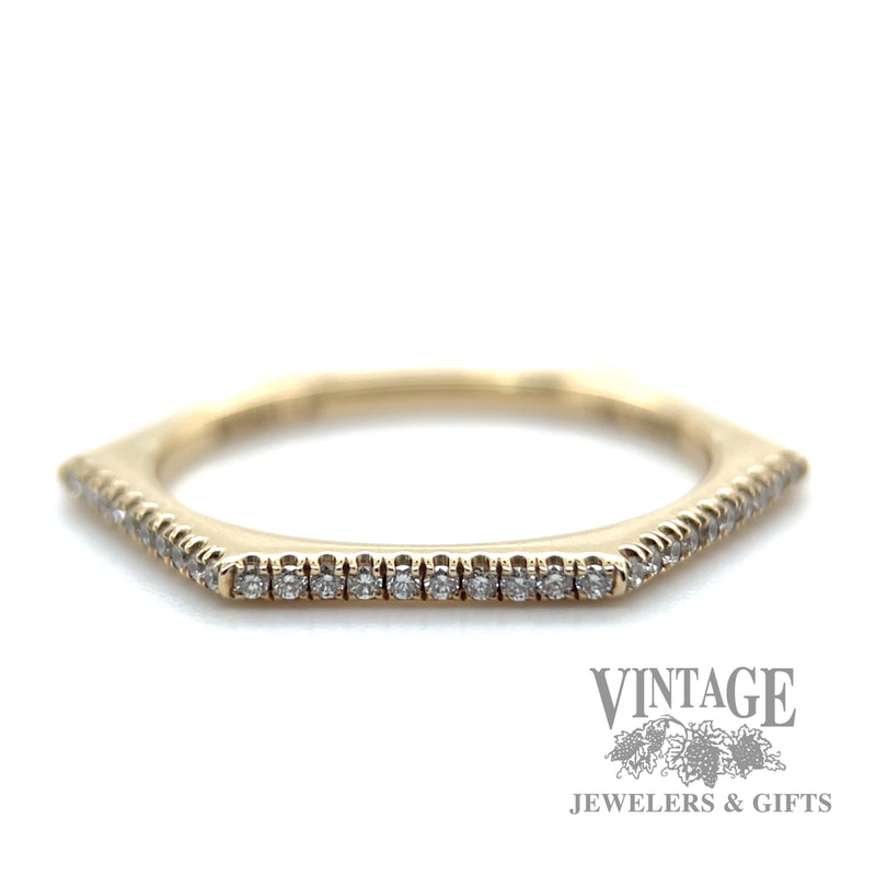 Natural round cut diamond hexagon 14k yellow gold ring 