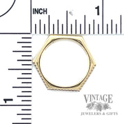 Natural round cut diamond hexagon 14k yellow gold ring scale