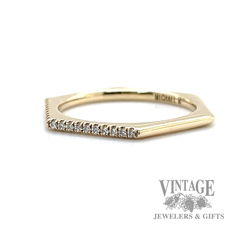 Natural round cut diamond hexagon 14k yellow gold ring left