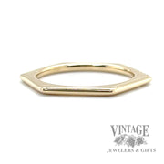 Natural round cut diamond hexagon 14k yellow gold ring back