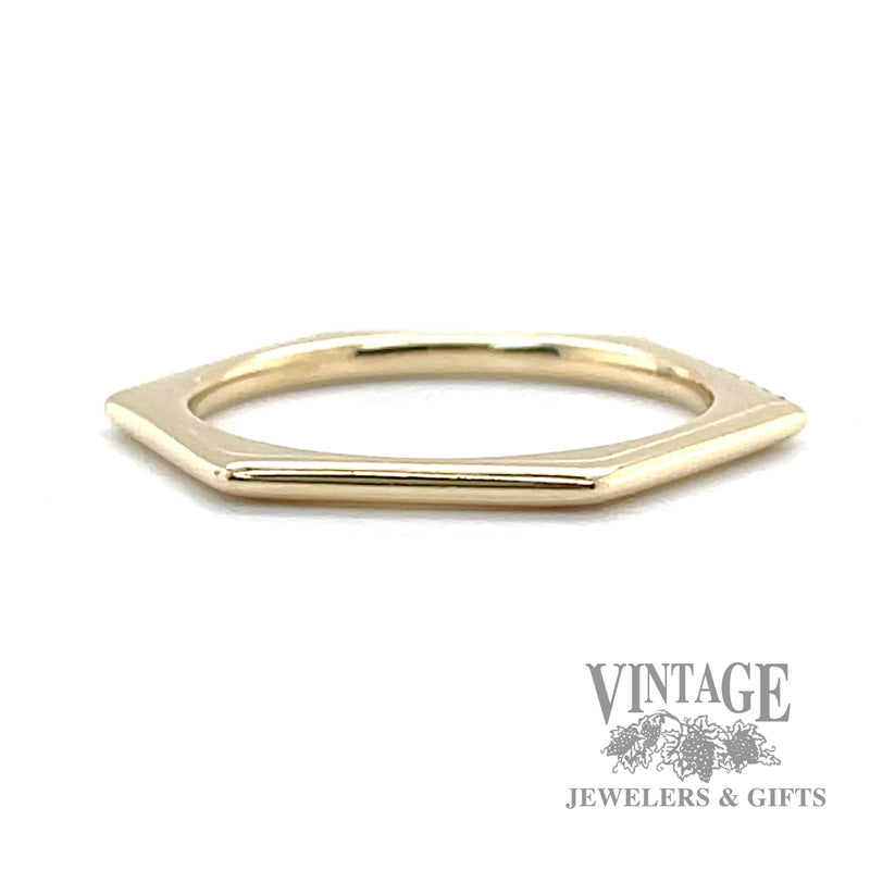 Natural round cut diamond hexagon 14k yellow gold ring back