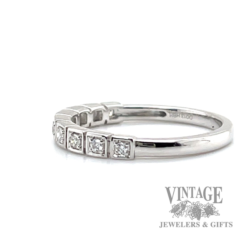 Square bezel set round cut natural diamond 14k white gold ring left
