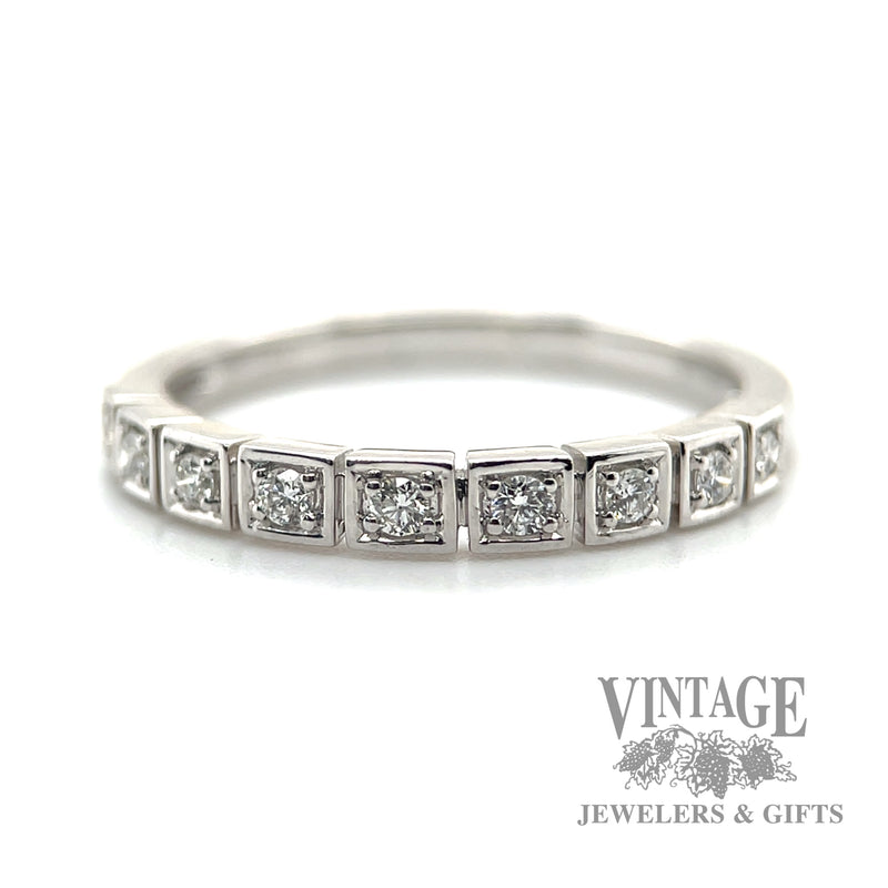 Square bezel set round cut natural diamond 14k white gold ring